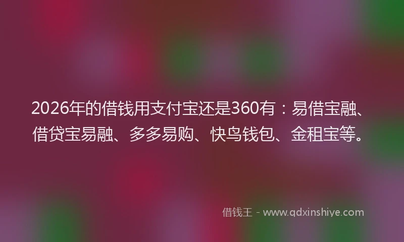 2026年的借钱用支付宝还是360有：易借宝融、借贷宝易融、多多易购、快鸟钱包、金租宝等。