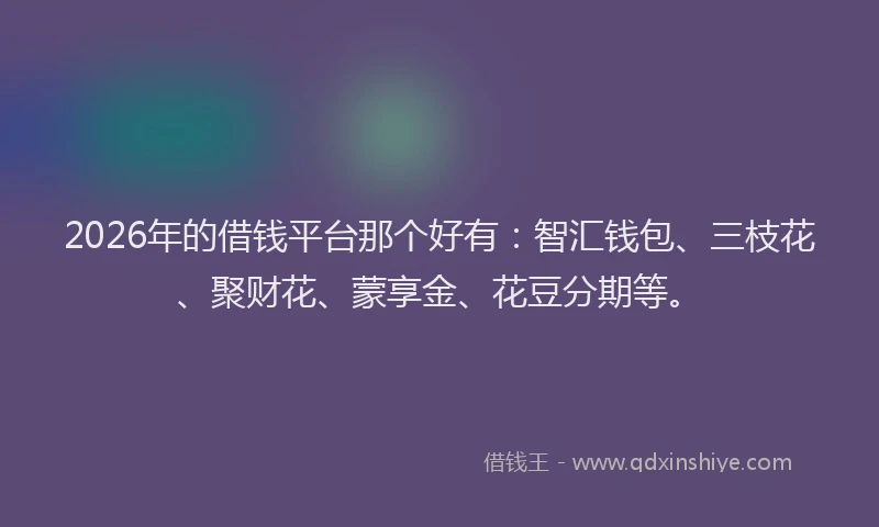 2026年的借钱平台那个好有：智汇钱包、三枝花、聚财花、蒙享金、花豆分期等。