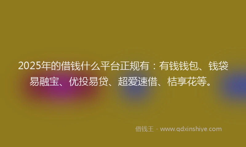 2025年的借钱什么平台正规有:有钱钱包、钱袋易融宝、优投易贷、超爱速借、桔享花等。