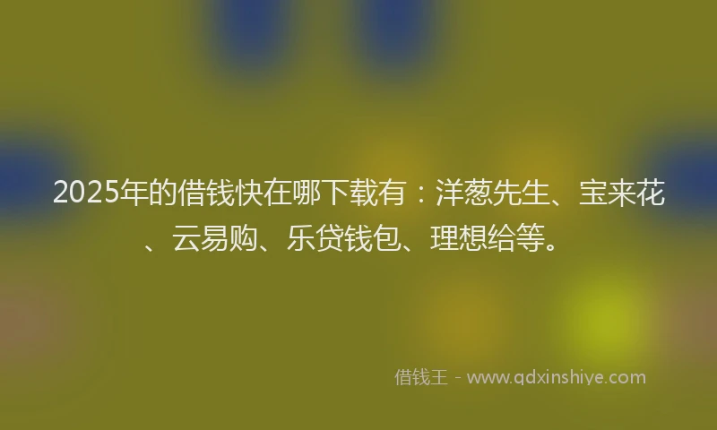 2025年的借钱快在哪下载有：洋葱先生、宝来花、云易购、乐贷钱包、理想给等。