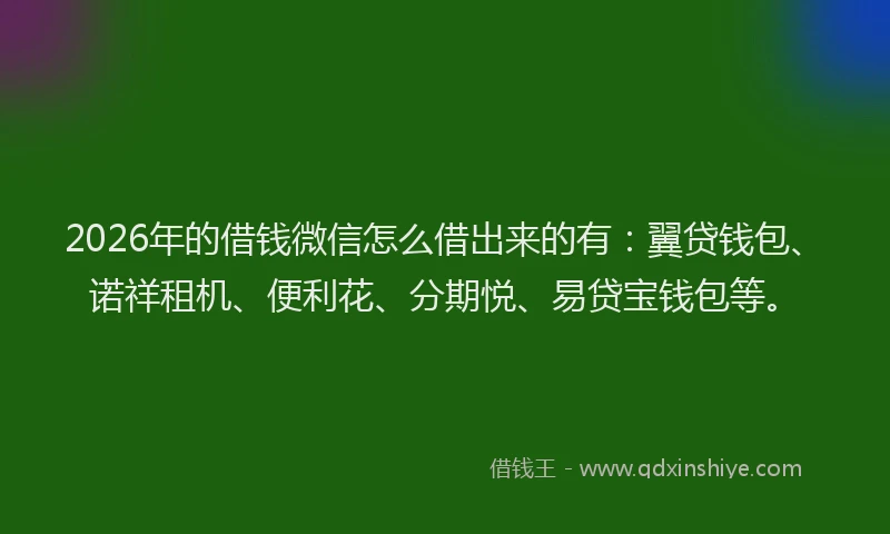2026年的借钱微信怎么借出来的有：翼贷钱包、诺祥租机、便利花、分期悦、易贷宝钱包等。