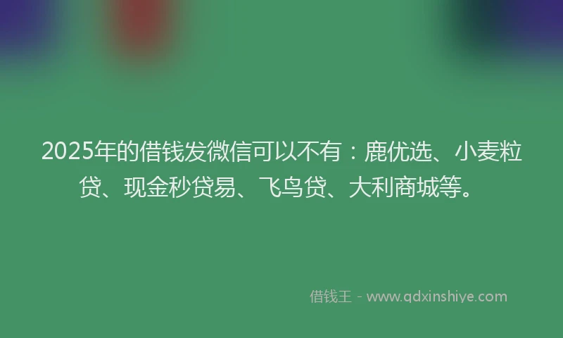 2025年的借钱发微信可以不有：鹿优选、小麦粒贷、现金秒贷易、飞鸟贷、大利商城等。