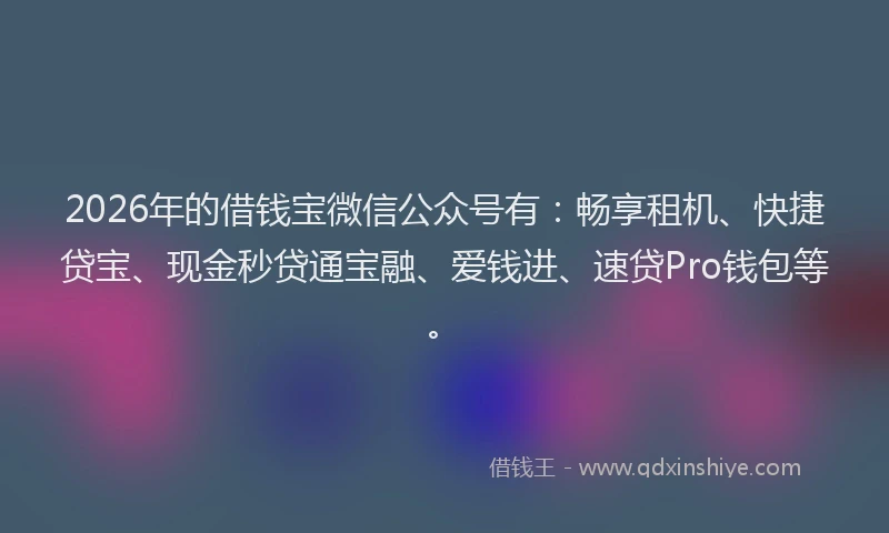 2026年的借钱宝微信公众号有：畅享租机、快捷贷宝、现金秒贷通宝融、爱钱进、速贷Pro钱包等。