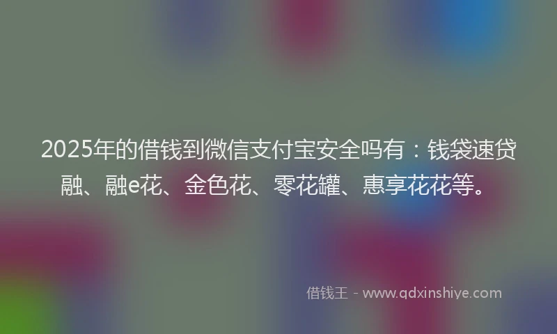 2025年的借钱到微信支付宝安全吗有：钱袋速贷融、融e花、金色花、零花罐、惠享花花等。