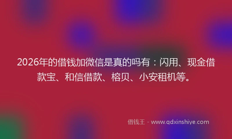2026年的借钱加微信是真的吗有：闪用、现金借款宝、和信借款、榕贝、小安租机等。