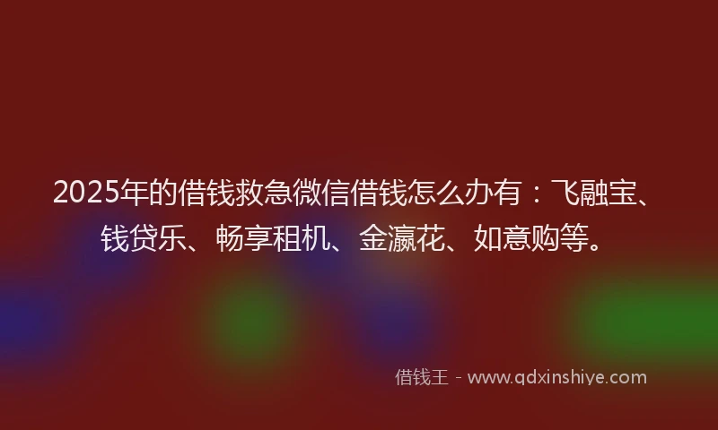 2025年的借钱救急微信借钱怎么办有：飞融宝、钱贷乐、畅享租机、金瀛花、如意购等。