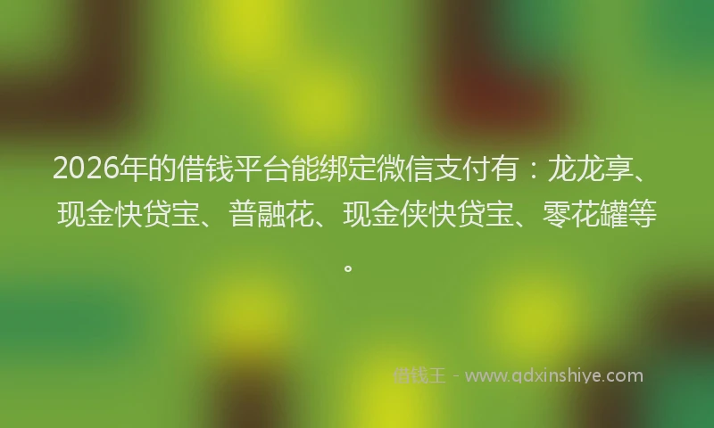 2026年的借钱平台能绑定微信支付有:龙龙享、现金快贷宝、普融花、现金侠快贷宝、零花罐等。