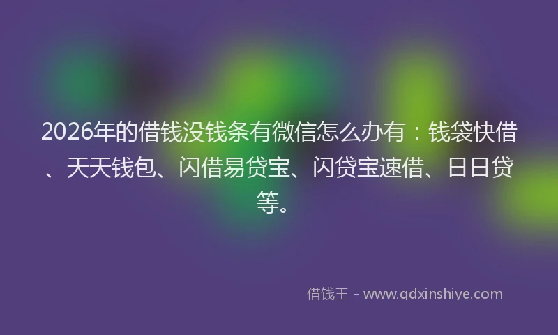 2026年的借钱没钱条有微信怎么办有:钱袋快借、天天钱包、闪借易贷宝、闪贷宝速借、日日贷等。