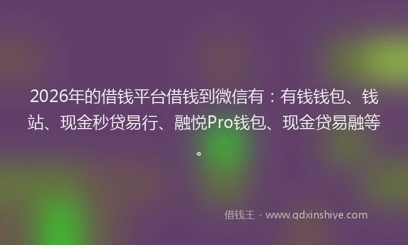 2026年的借钱平台借钱到微信有：有钱钱包、钱站、现金秒贷易行、融悦Pro钱包、现金贷易融等。