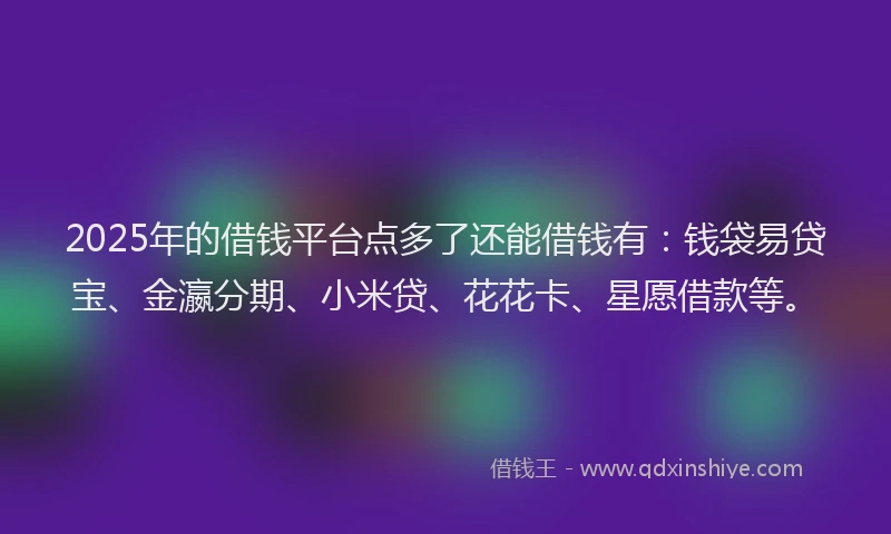2025年的借钱平台点多了还能借钱有：钱袋易贷宝、金瀛分期、小米贷、花花卡、星愿借款等。