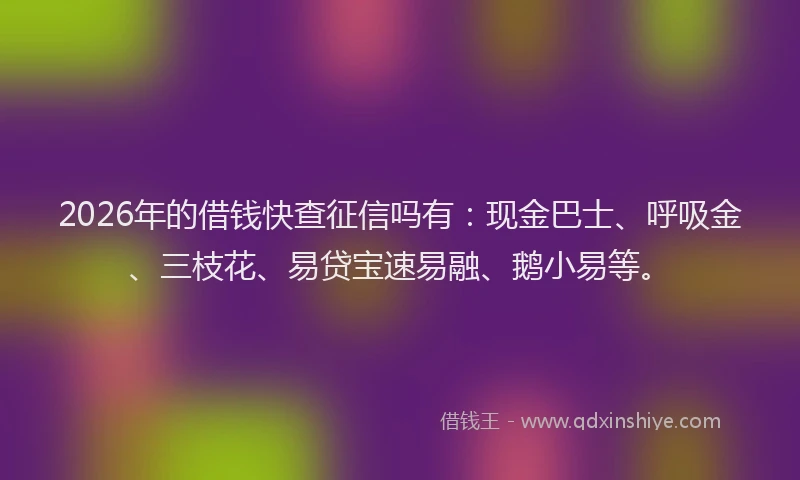 2026年的借钱快查征信吗有：现金巴士、呼吸金、三枝花、易贷宝速易融、鹅小易等。