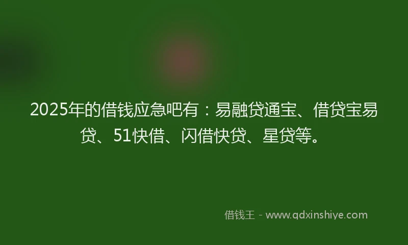 2025年的借钱应急吧有：易融贷通宝、借贷宝易贷、51快借、闪借快贷、星贷等。
