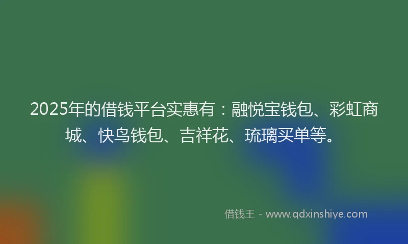 2025年的借钱平台实惠有：融悦宝钱包、彩虹商城、快鸟钱包、吉祥花、琉璃买单等。