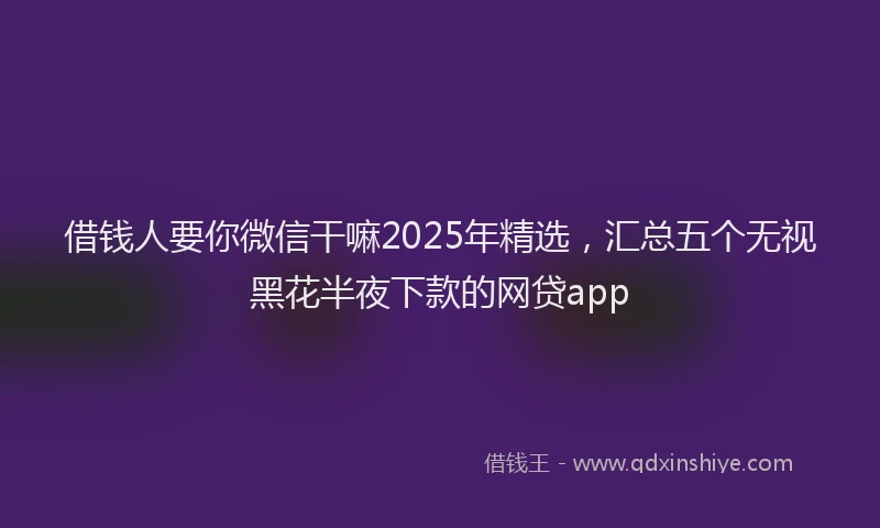 借钱人要你微信干嘛2025年精选，汇总五个无视黑花半夜下款的网贷app