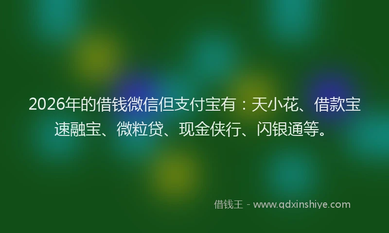 2026年的借钱微信但支付宝有：天小花、借款宝速融宝、微粒贷、现金侠行、闪银通等。