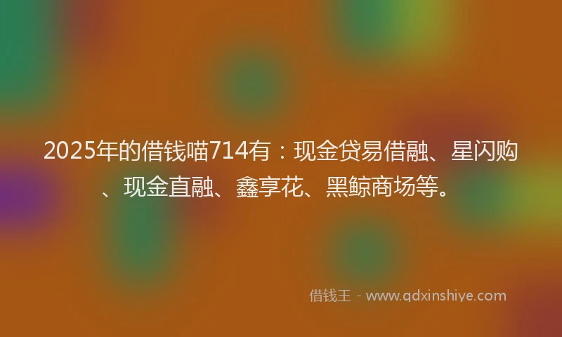 2025年的借钱喵714有：现金贷易借融、星闪购、现金直融、鑫享花、黑鲸商场等。