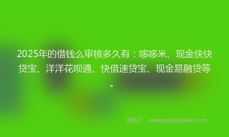 2025年的借钱么审核多久有:哆哆米、现金侠快贷宝、洋洋花呗通、快借速贷宝、现金易融贷等。