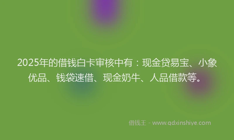 2025年的借钱白卡审核中有：现金贷易宝、小象优品、钱袋速借、现金奶牛、人品借款等。