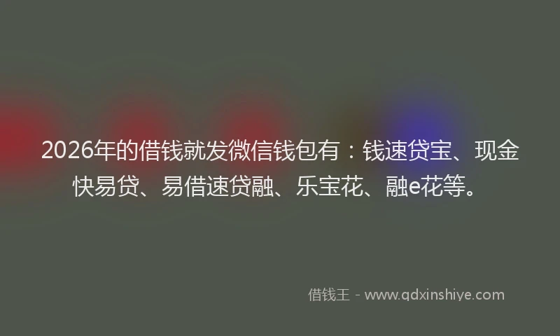 2026年的借钱就发微信钱包有：钱速贷宝、现金快易贷、易借速贷融、乐宝花、融e花等。