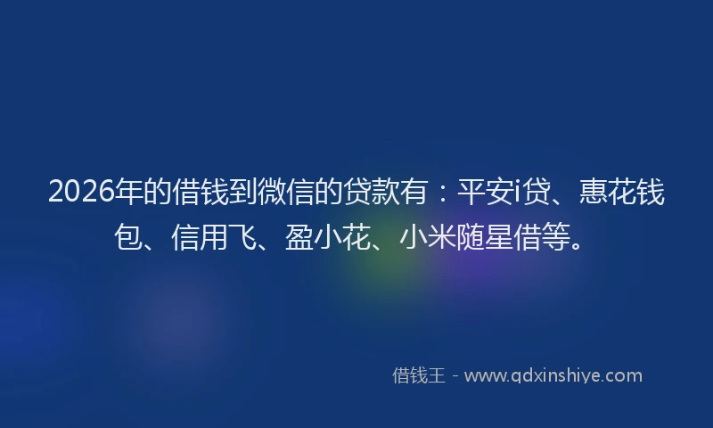 2026年的借钱到微信的贷款有:平安i贷、惠花钱包、信用飞、盈小花、小米随星借等。