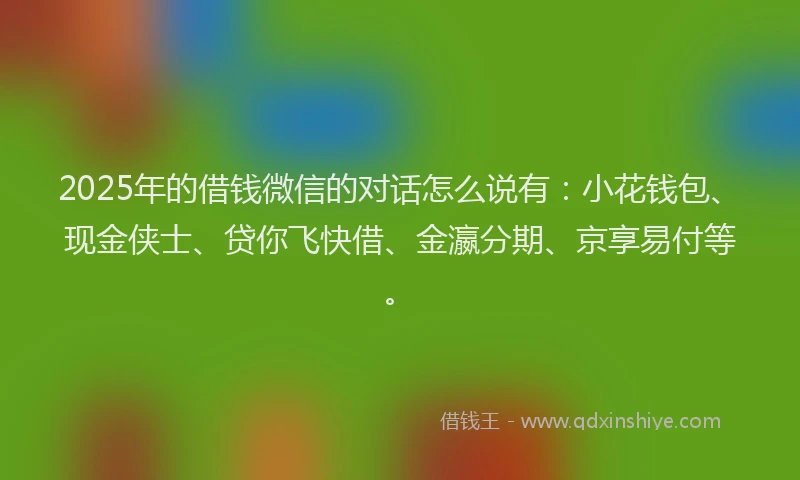 2025年的借钱微信的对话怎么说有：小花钱包、现金侠士、贷你飞快借、金瀛分期、京享易付等。