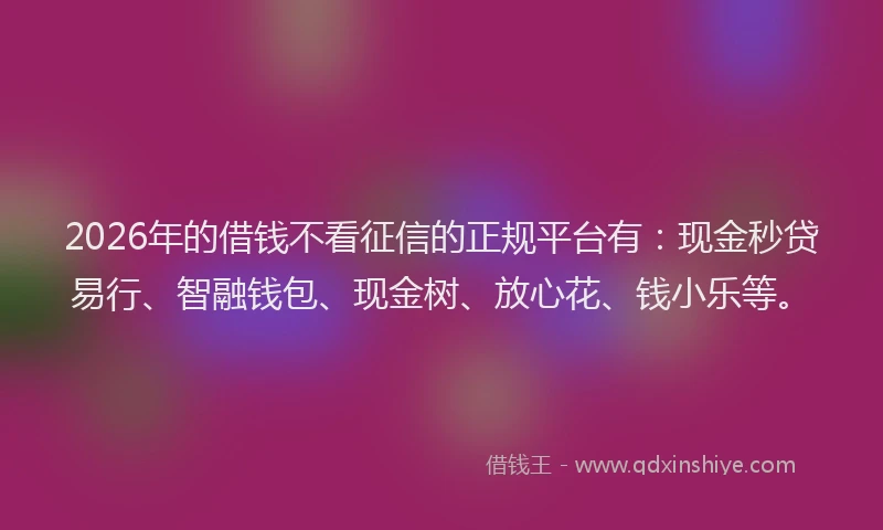 2026年的借钱不看征信的正规平台有：现金秒贷易行、智融钱包、现金树、放心花、钱小乐等。