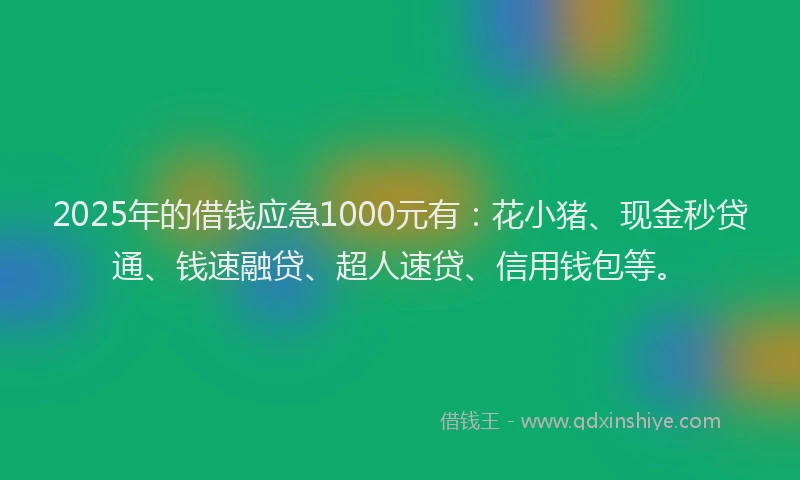 2025年的借钱应急1000元有：花小猪、现金秒贷通、钱速融贷、超人速贷、信用钱包等。