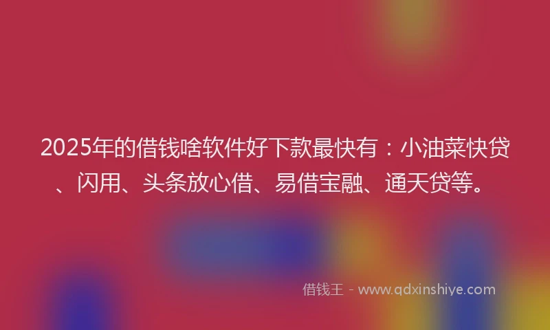 2025年的借钱啥软件好下款最快有:小油菜快贷、闪用、头条放心借、易借宝融、通天贷等。