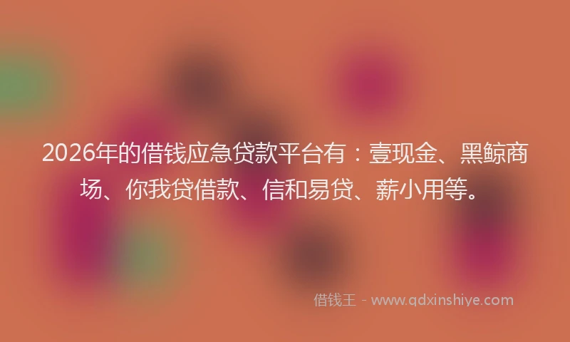 2026年的借钱应急贷款平台有：壹现金、黑鲸商场、你我贷借款、信和易贷、薪小用等。