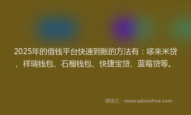 2025年的借钱平台快速到账的方法有：哆来米贷、祥瑞钱包、石榴钱包、快捷宝贷、蓝莓贷等。
