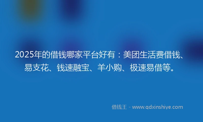 2025年的借钱哪家平台好有：美团生活费借钱、易支花、钱速融宝、羊小购、极速易借等。