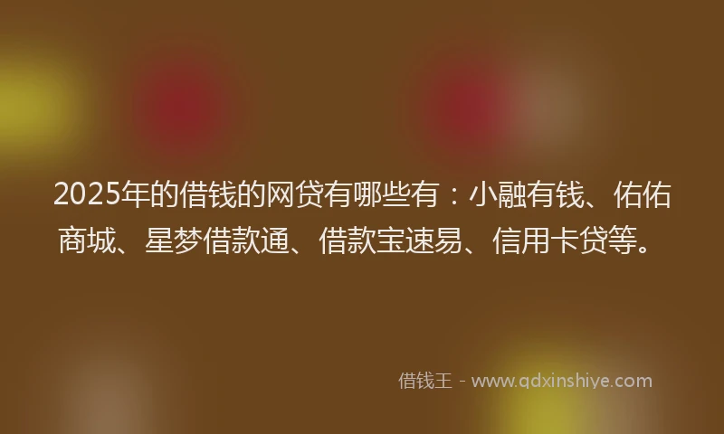 2025年的借钱的网贷有哪些有：小融有钱、佑佑商城、星梦借款通、借款宝速易、信用卡贷等。