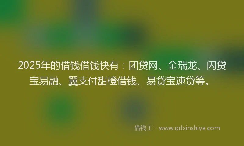 2025年的借钱借钱快有：团贷网、金瑞龙、闪贷宝易融、翼支付甜橙借钱、易贷宝速贷等。