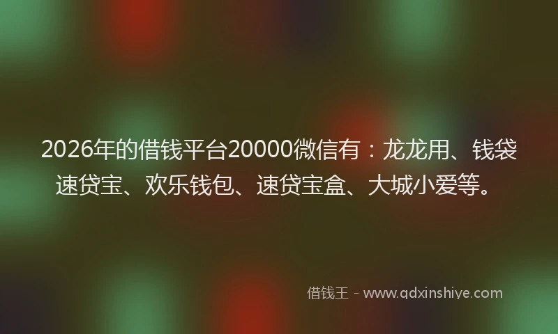 2026年的借钱平台20000微信有:龙龙用、钱袋速贷宝、欢乐钱包、速贷宝盒、大城小爱等。