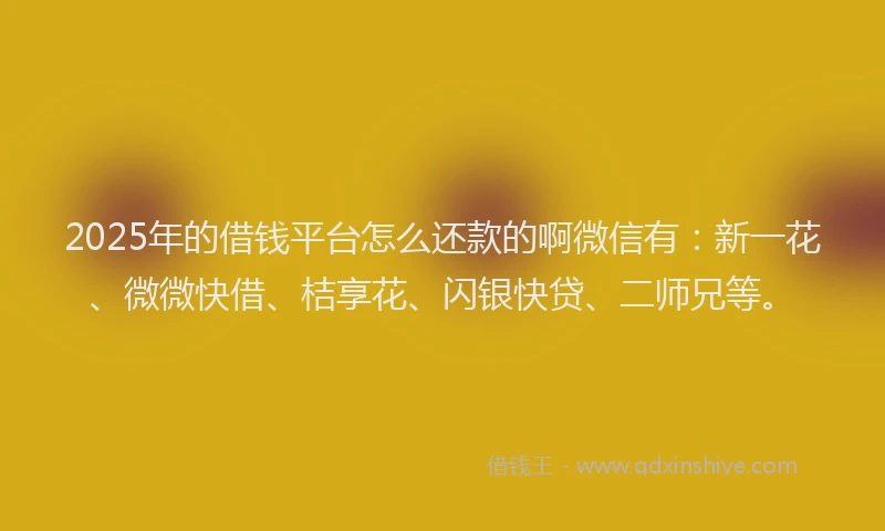 2025年的借钱平台怎么还款的啊微信有：新一花、微微快借、桔享花、闪银快贷、二师兄等。