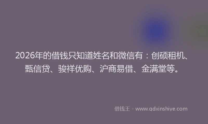 2026年的借钱只知道姓名和微信有:创硕租机、甄信贷、骏祥优购、沪商易借、金满堂等。