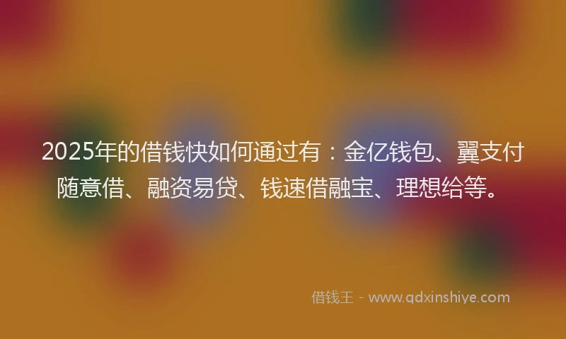 2025年的借钱快如何通过有：金亿钱包、翼支付随意借、融资易贷、钱速借融宝、理想给等。