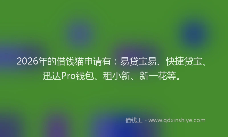 2026年的借钱猫申请有：易贷宝易、快捷贷宝、迅达Pro钱包、租小新、新一花等。
