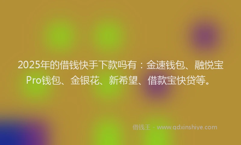 2025年的借钱快手下款吗有:金速钱包、融悦宝Pro钱包、金银花、新希望、借款宝快贷等。