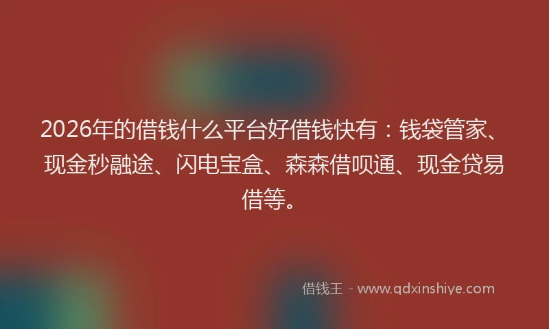 2026年的借钱什么平台好借钱快有:钱袋管家、现金秒融途、闪电宝盒、森森借呗通、现金贷易借等。