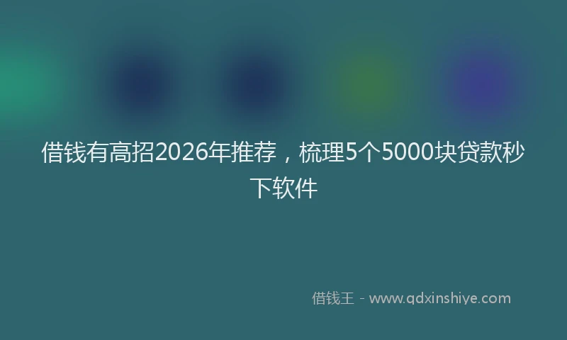 借钱有高招2026年推荐，梳理5个5000块贷款秒下软件