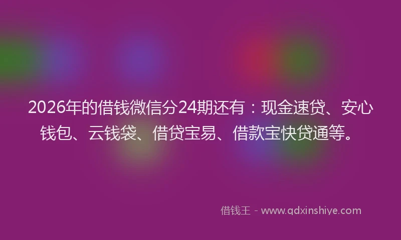 2026年的借钱微信分24期还有：现金速贷、安心钱包、云钱袋、借贷宝易、借款宝快贷通等。