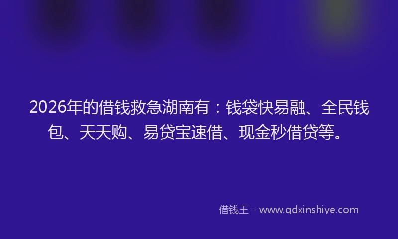 2026年的借钱救急湖南有：钱袋快易融、全民钱包、天天购、易贷宝速借、现金秒借贷等。