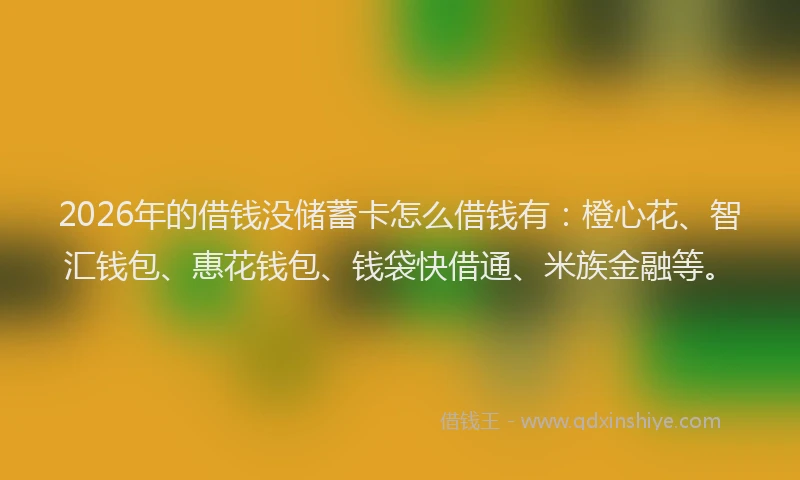 2026年的借钱没储蓄卡怎么借钱有：橙心花、智汇钱包、惠花钱包、钱袋快借通、米族金融等。