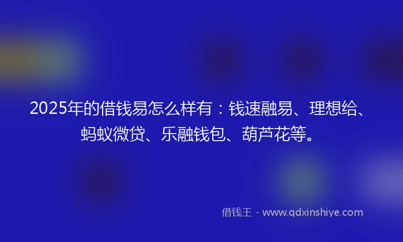 2025年的借钱易怎么样有：钱速融易、理想给、蚂蚁微贷、乐融钱包、葫芦花等。
