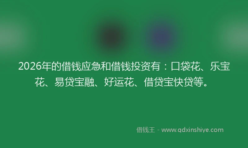 2026年的借钱应急和借钱投资有：口袋花、乐宝花、易贷宝融、好运花、借贷宝快贷等。