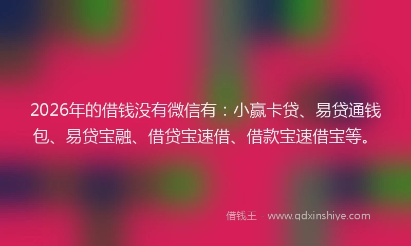 2026年的借钱没有微信有：小赢卡贷、易贷通钱包、易贷宝融、借贷宝速借、借款宝速借宝等。