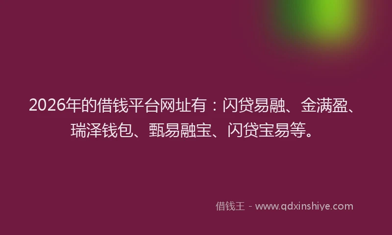 2026年的借钱平台网址有：闪贷易融、金满盈、瑞泽钱包、甄易融宝、闪贷宝易等。
