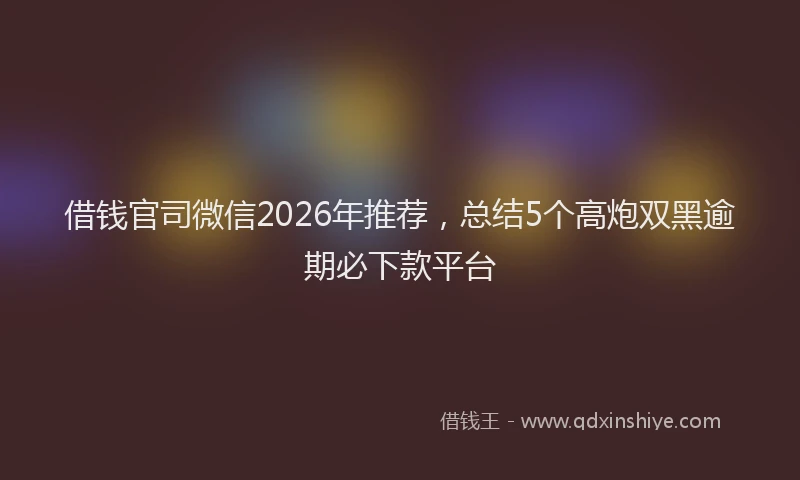 借钱官司微信2026年推荐，总结5个高炮双黑逾期必下款平台