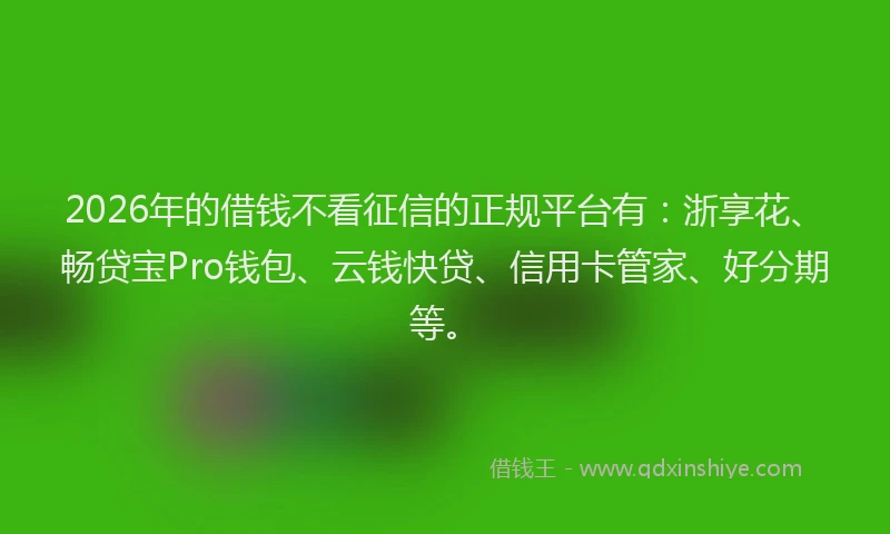 2026年的借钱不看征信的正规平台有：浙享花、畅贷宝Pro钱包、云钱快贷、信用卡管家、好分期等。